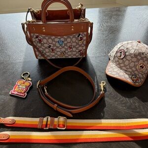 Coach and Disney collaboration Bag Brown & Tan Leather/Suede Signature Monogram